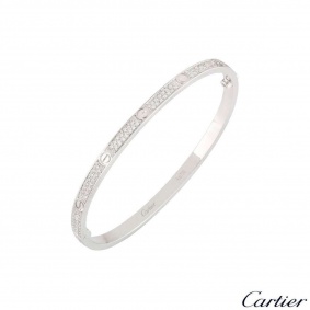 Cartier White Gold Pave Diamond SM Love Bracelet Size 17 N6710817